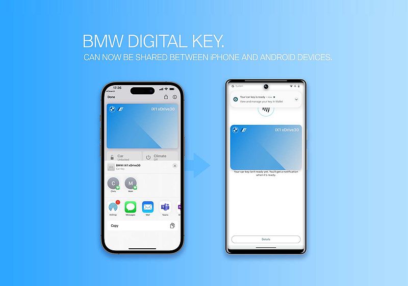 Mehr Flexibilität: BMW Digital Key kann zwischen iPhone und Android Geräten geteilt werden.