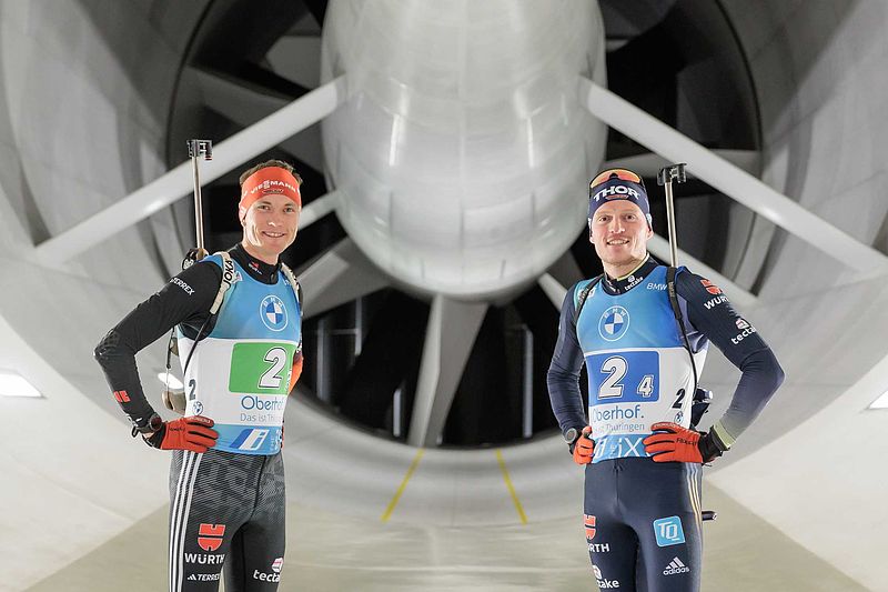 Deutsche Biathlon-Nationalmannschaft der Herren testet im Windkanal der BMW Group.